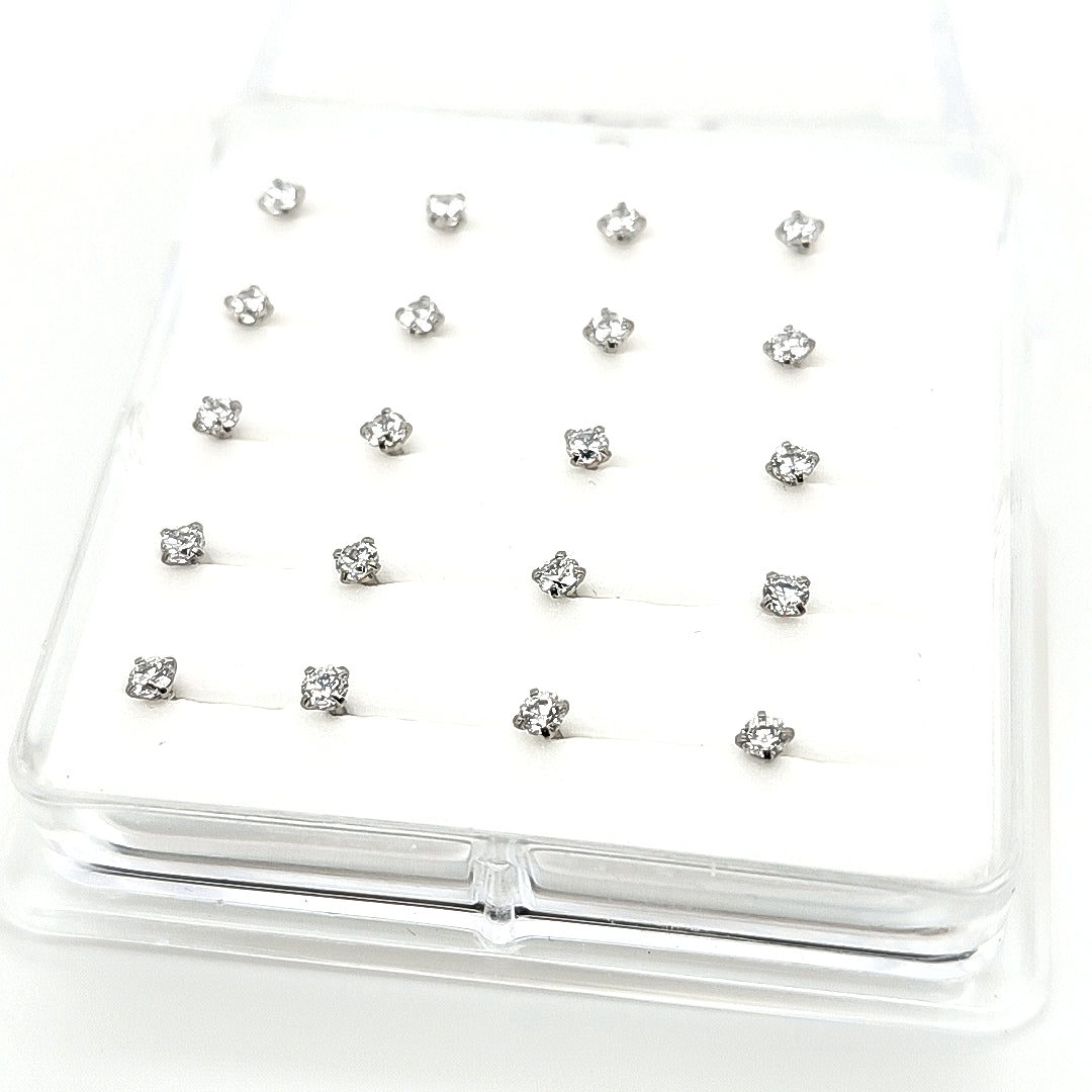 20G Nose L-Shape, Round CZ -316L S. Steel