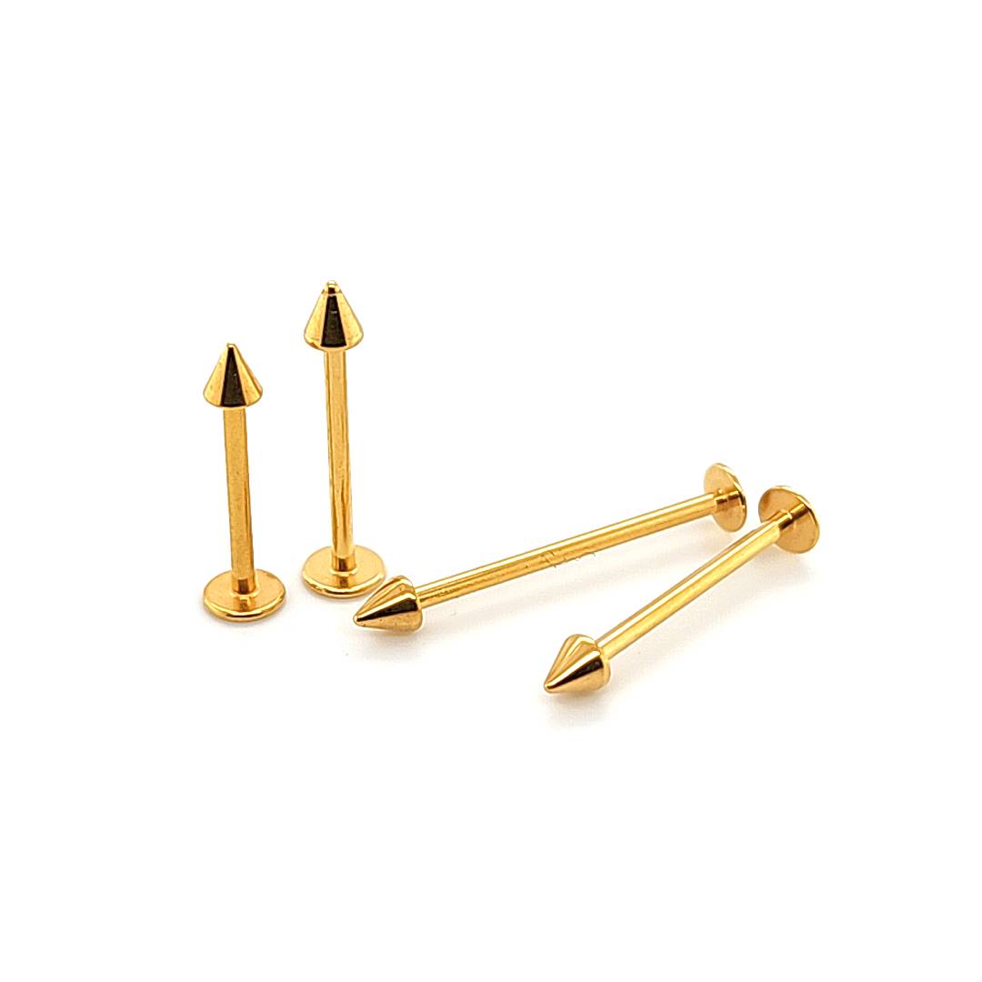 16G Long Labret, Small Cone-Gold Steel