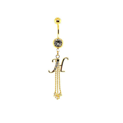 14G Belly-Initial Dangle A~I - Gold Steel