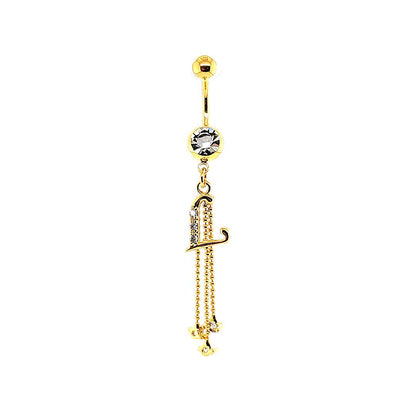 14G Belly-Initial Dangle J~R - Gold Steel