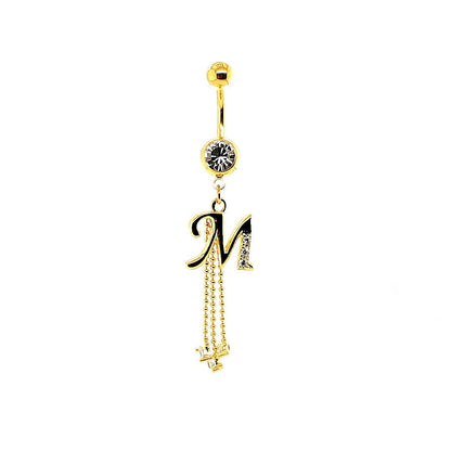 14G Belly-Initial Dangle J~R - Gold Steel