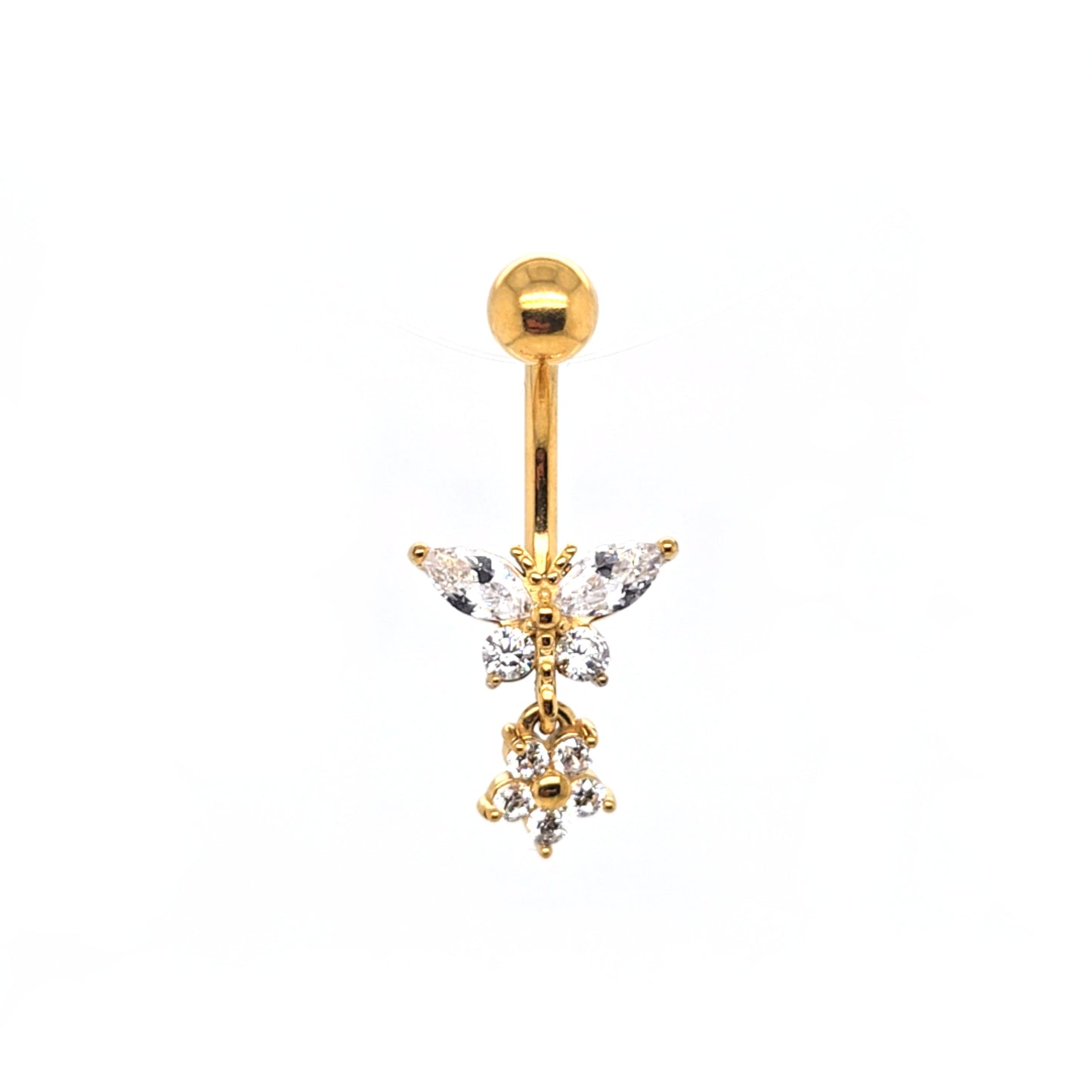 ST-005 All 316LSteel Dangle Belly - Gold Steel