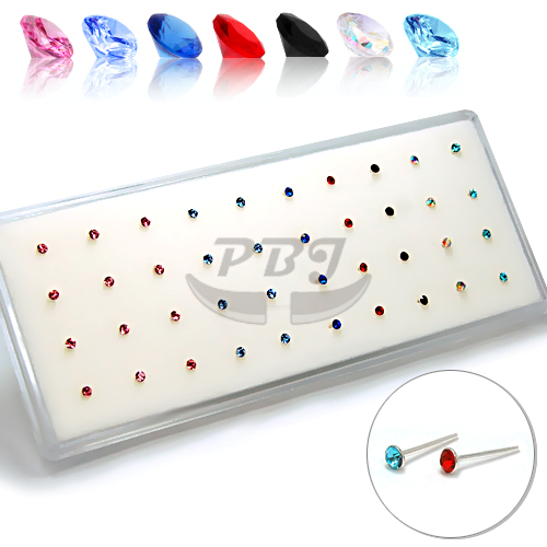 925.Sterling Silver- Setting Color Gem Nosestud, 40pc. Box