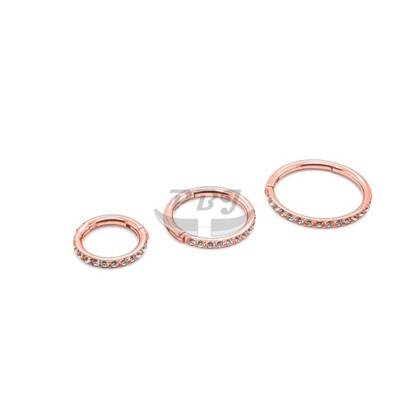 16G New CZ Hinged Segment Clicker, Side CZ-Rose Gold Steel