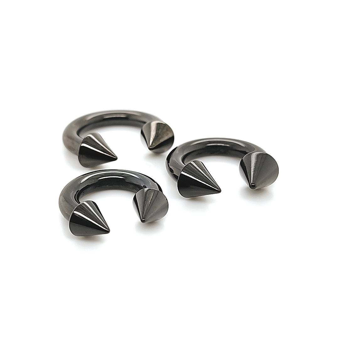 Surgical Steel Black PVD Horseshoe Spike Ring