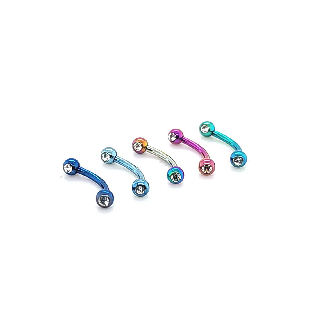 16G Eyebrow, Jeweled -Color Steel