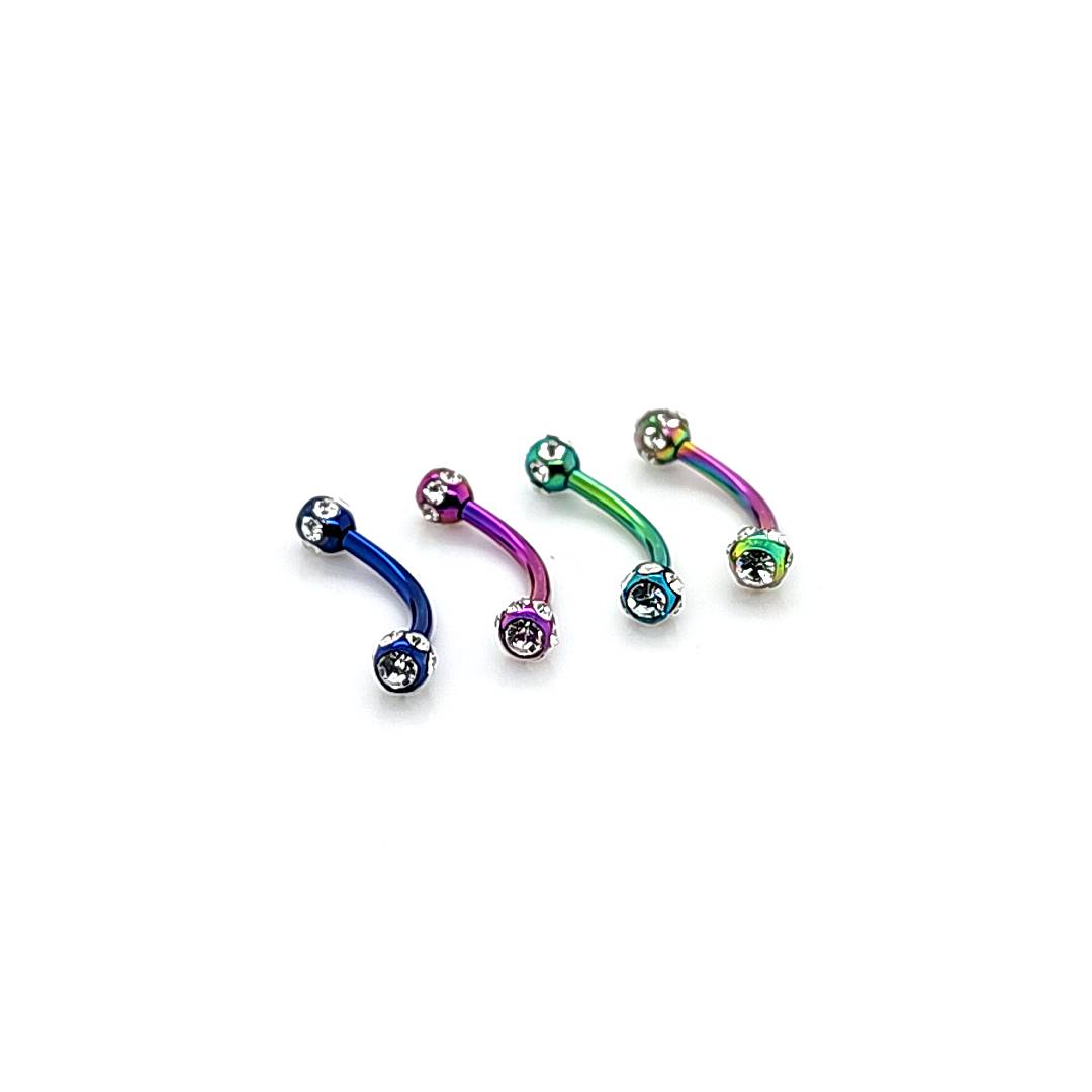 16G Eyebrow, Multi Stone -Color Steel