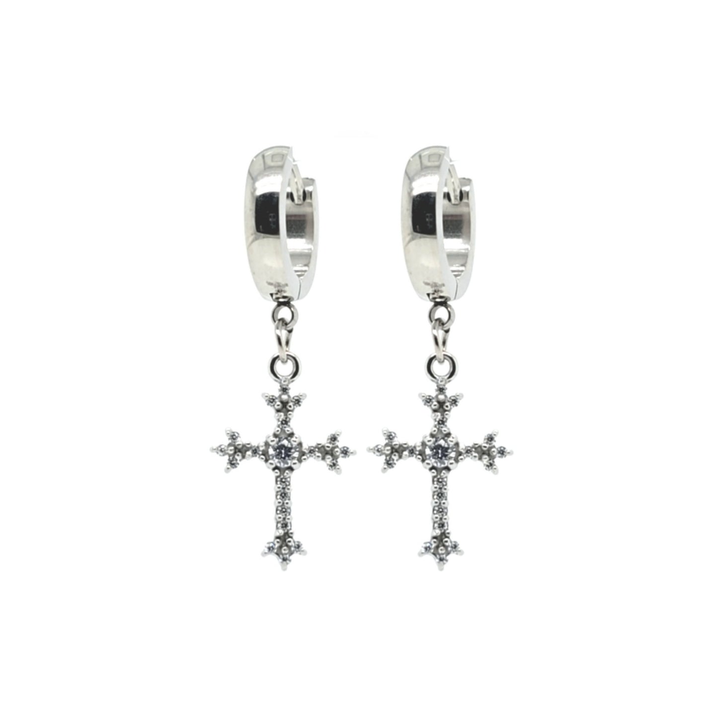Round Hoop Earring w/Cross 4 - 316L S. Steel
