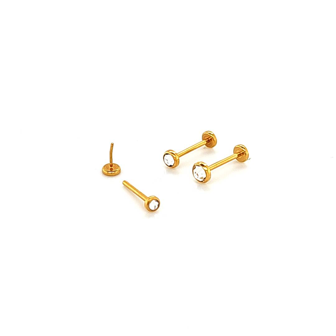 20G Back Push Labret, Big Flat Gem-Gold Steel