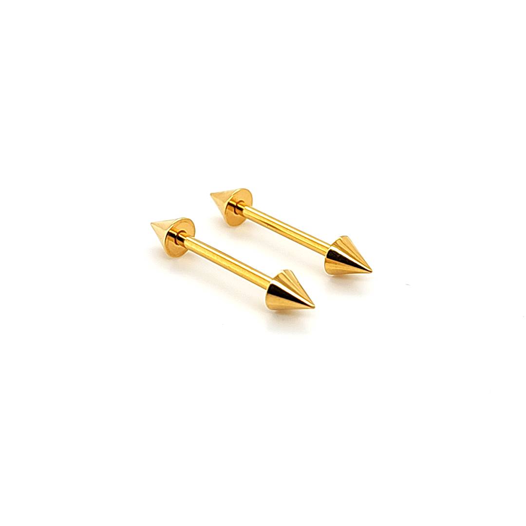 14G Nipple Cone Barbell, Gold Steel
