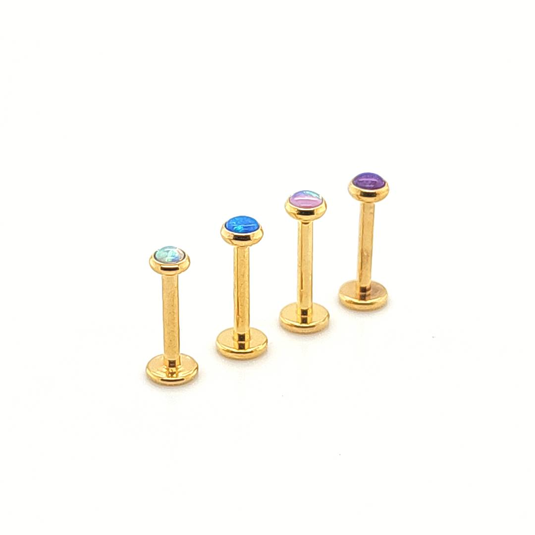 16G Labret, Opal Cabochon -Gold Steel