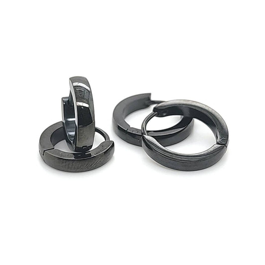 Round Hoop Earring- Black Steel