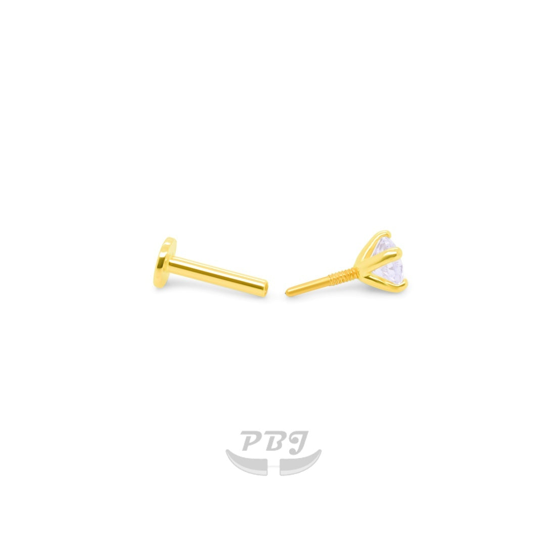 14K Gold 16g Crescent Star Labret