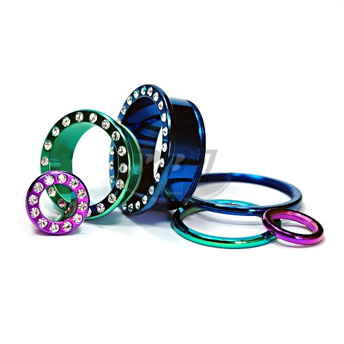 Multi Stone Metal Flesh Tunnel-Color Steel