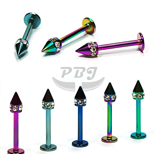 16G Labret, Multi Stone Cone-Color Steel