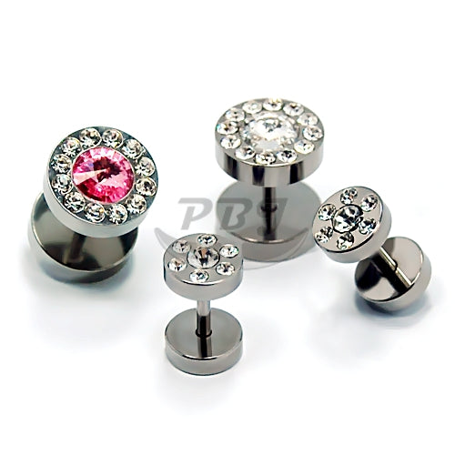 16G Fake Barbell, Multi Jeweled-316L S. Steel