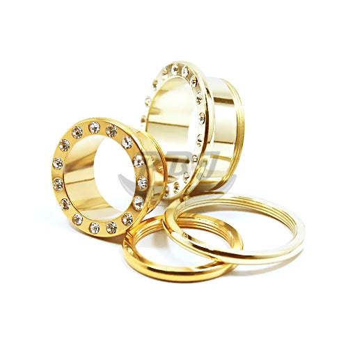 Multi Stone Metal Flesh Tunnel- Gold Steel