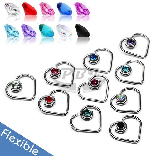 16G Heart, Jeweled Flexible Hoop-316L S. Steel