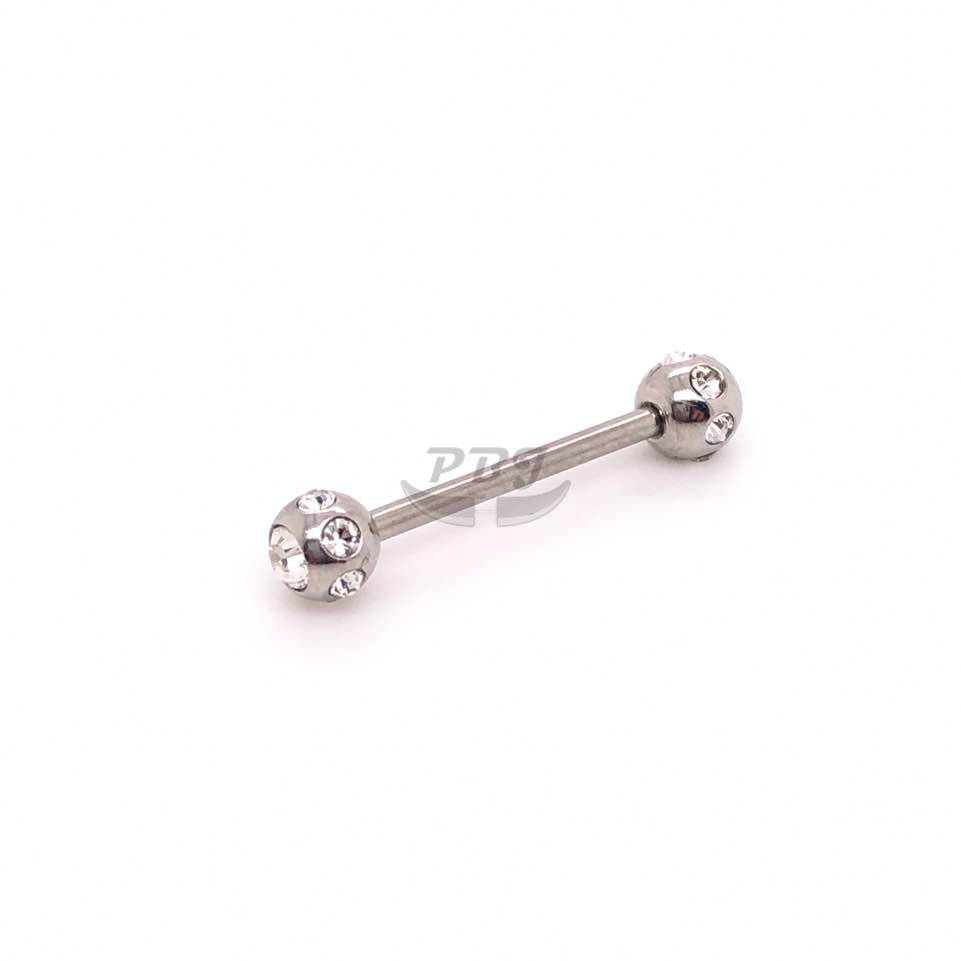 16G Nipple Barbell, Multi Gem-316L S. Steel