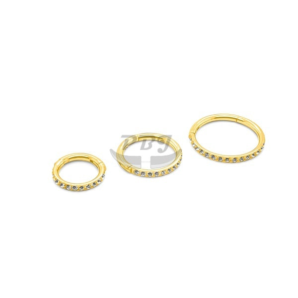 18G New CZ Hinged Segment Clicker, Side CZ-Gold Steel