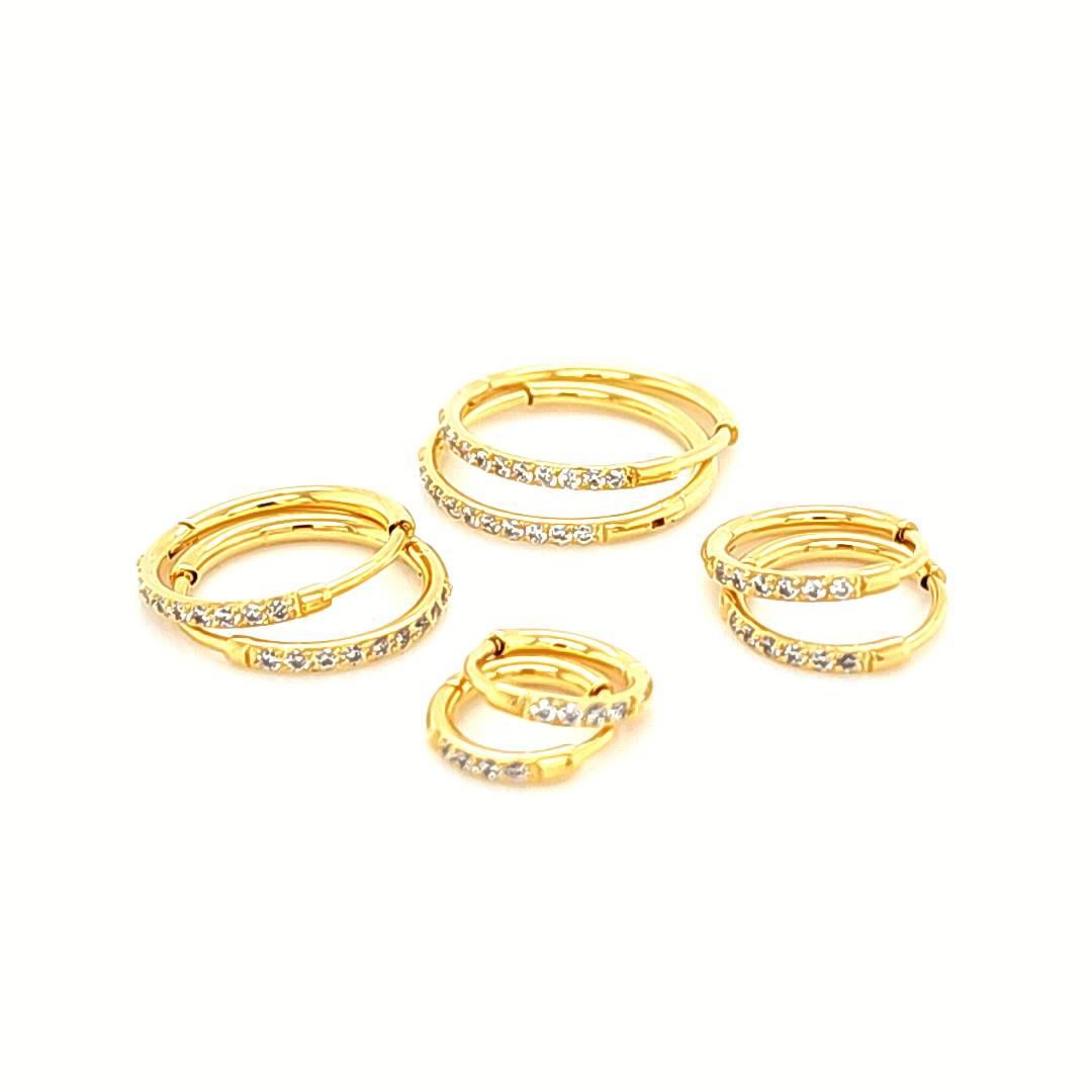 1.2mm CZ Thin Round Hoop Earring- Gold Steel