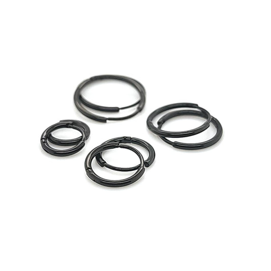 1.2mm Thin Round Hoop Earring- Black Steel