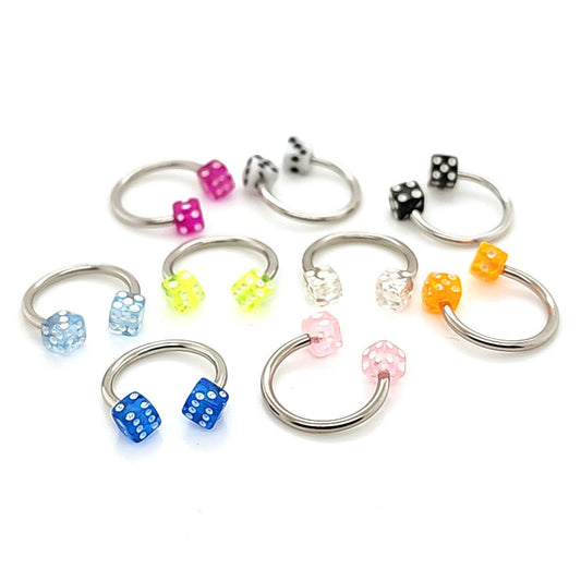 16G Acrylic CBB Horseshoe- UV Dice 3/8"