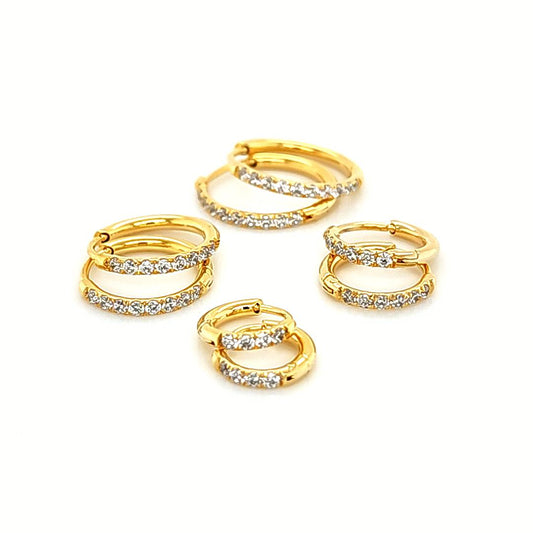 1.6mm CZ Thin Round Hoop Earring- Gold Steel