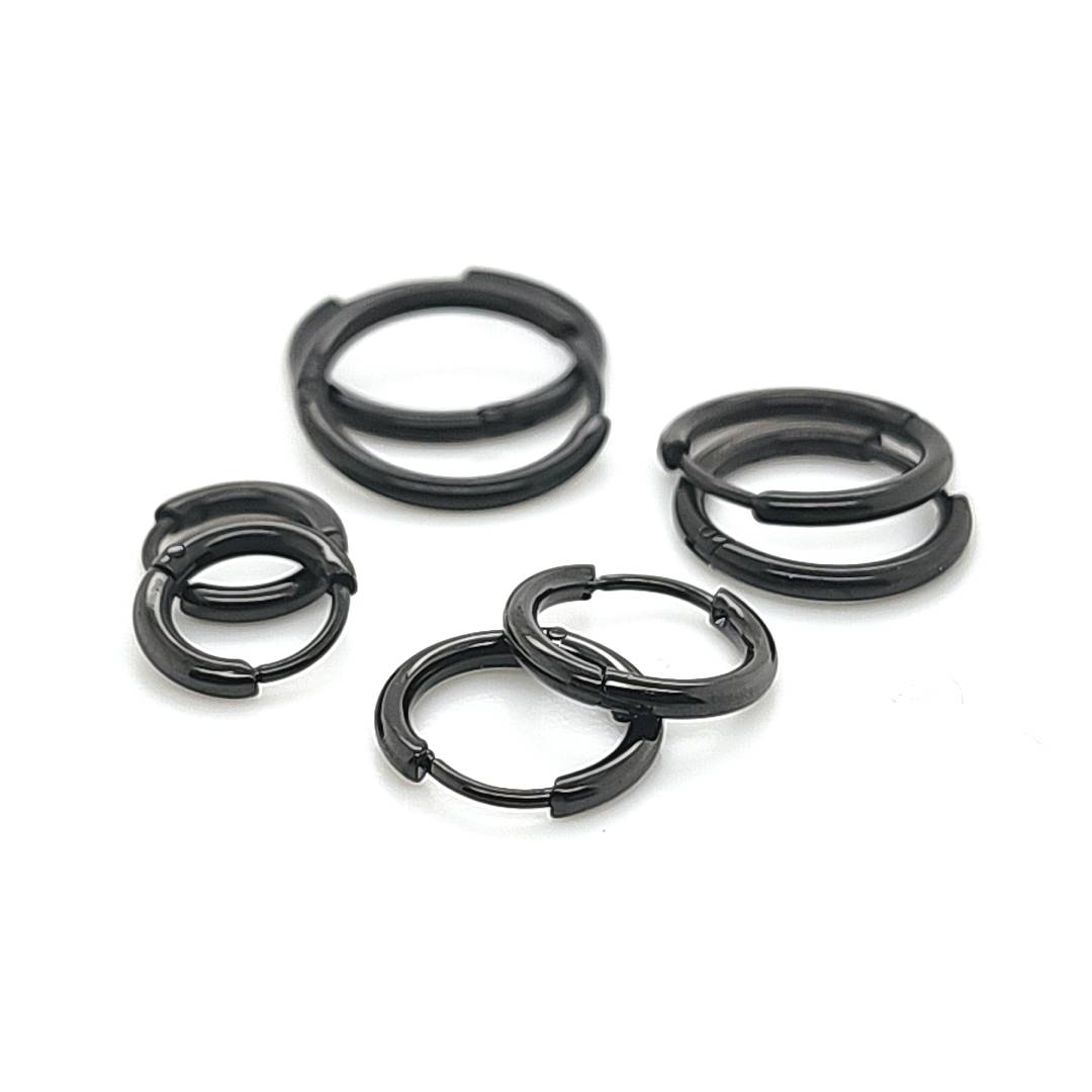 1.6mm Thin Round Hoop Earring- Black Steel