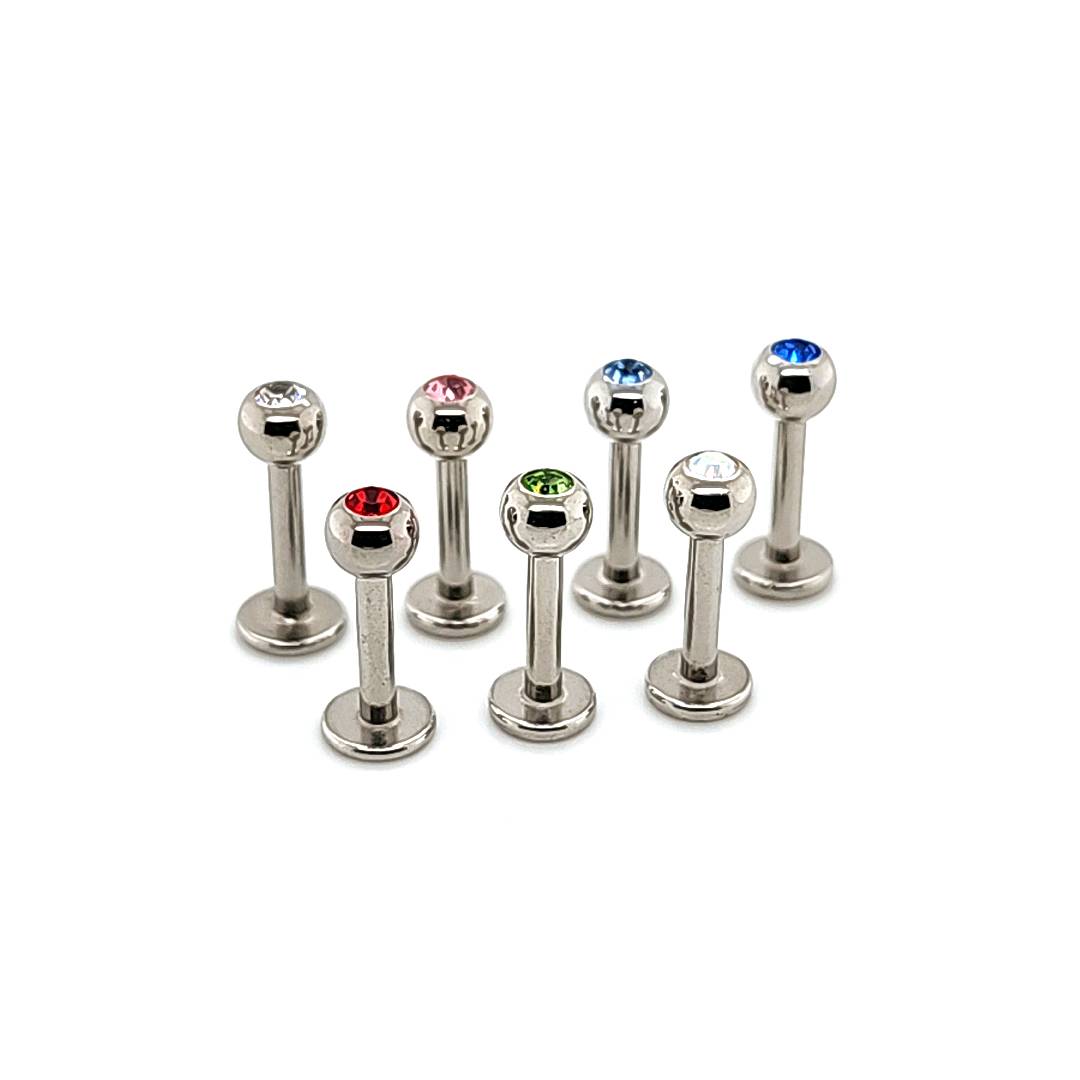 14G Labret, Jeweled 4mm Ball- 316L S. Steel – Pico Body Jewelry
