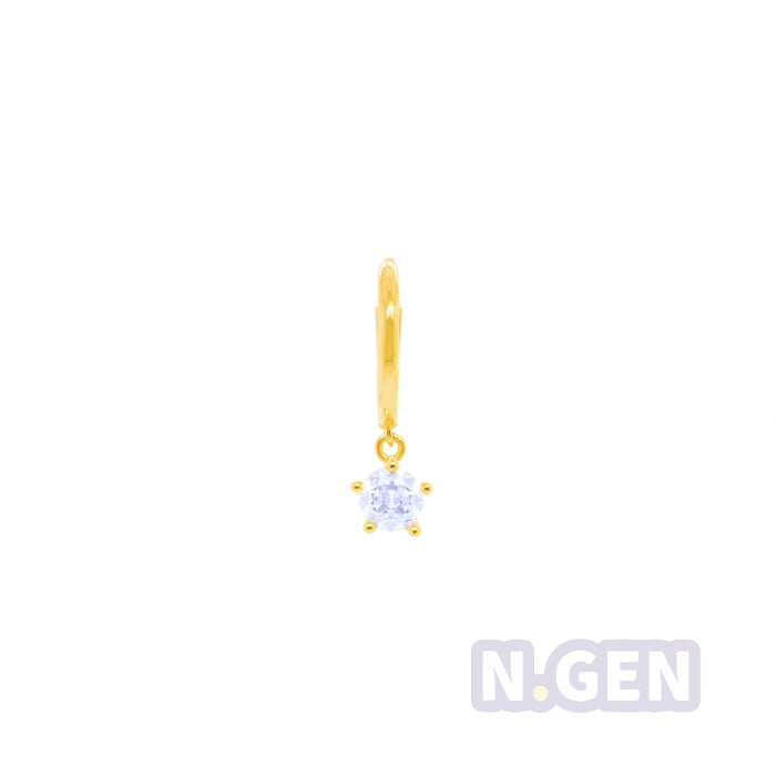 14K Gold- Plain Hoop Earring w/CZ Dangle