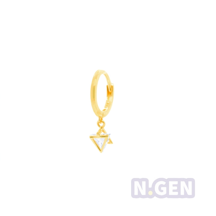 14K Gold- Plain Hoop Earring w/ Reverse Triangle Dangle