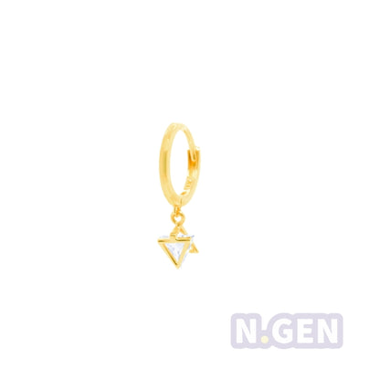 14K Gold- Plain Hoop Earring w/ Reverse Triangle Dangle