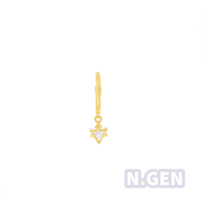 14K Gold- Plain Hoop Earring w/ Reverse Triangle Dangle