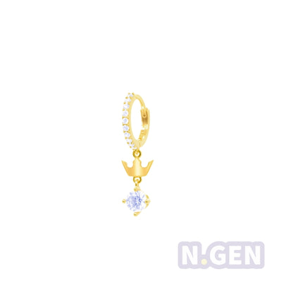 14K Gold- CZ Hoop Earring w/ Crown Dangle