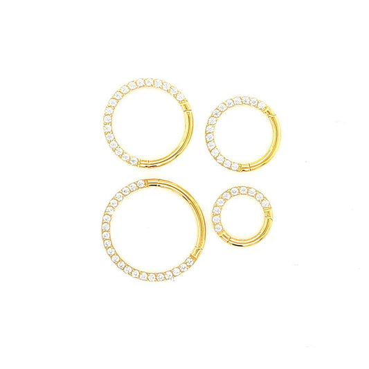 18G New CZ Hinged Segment Clicker, Front CZ- Gold/Rose Gold Steel