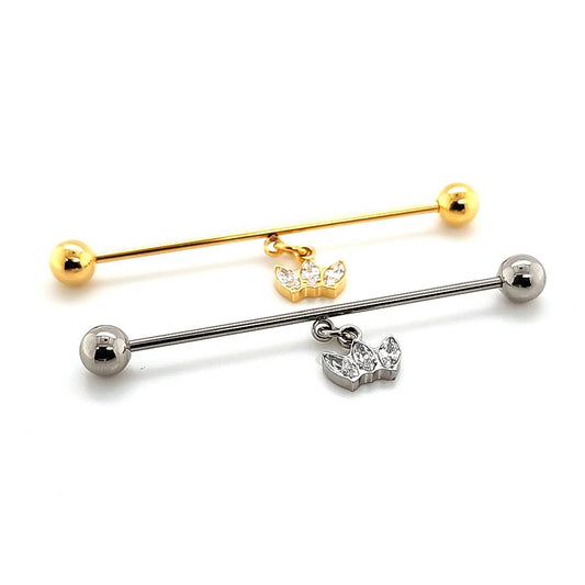 16g/14g Industrial Barbell- Casting  CZ Crown Dangle- 316L S. Steel
