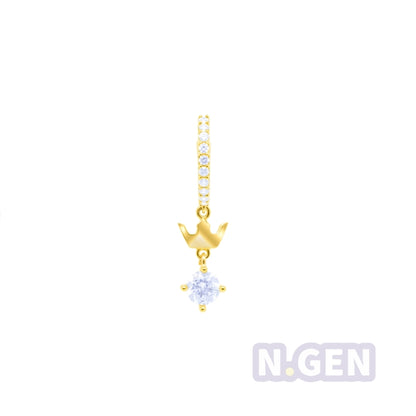 14K Gold- CZ Hoop Earring w/ Crown Dangle