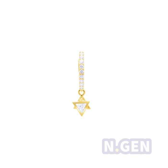 14K Gold- CZ Hoop Earring w/ Reverse Triangle Dangle