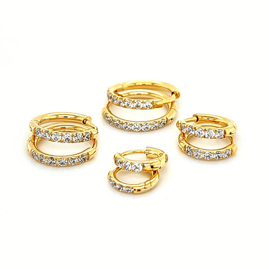 2.0mm CZ Thin Round Hoop Earring- Gold Steel