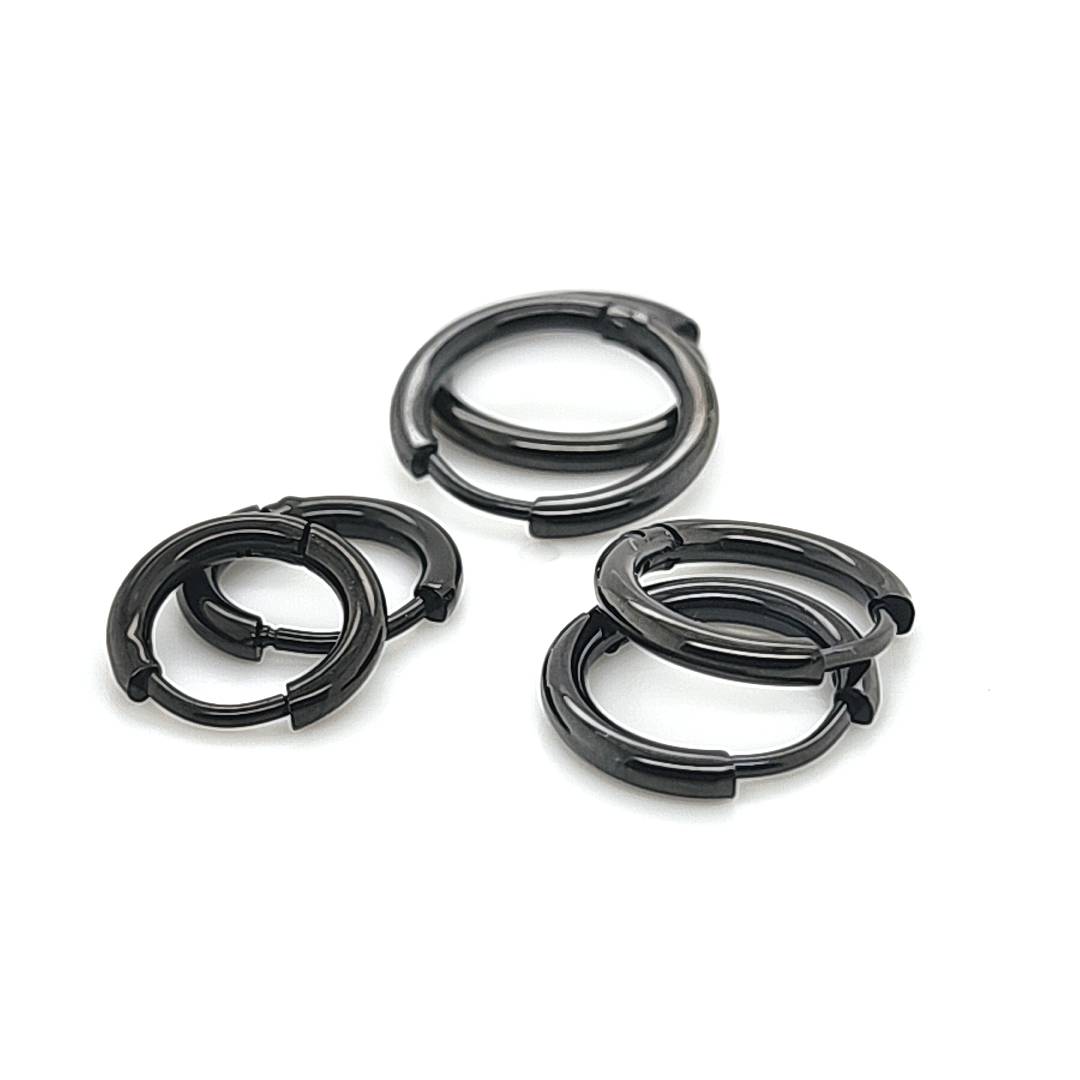 2.0mm Thin Round Hoop Earring- Black Steel