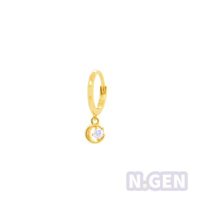 14K Gold- Plain Hoop Earring w/Crescent Dangle