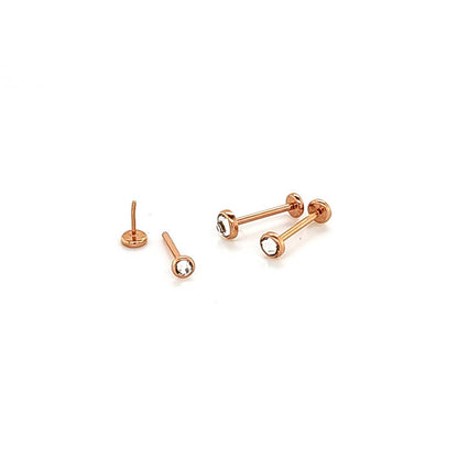 20G Back Push Labret, Big Flat Gem-Rose Gold Steel