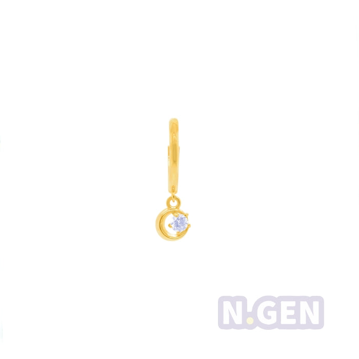 14K Gold- Plain Hoop Earring w/Crescent Dangle