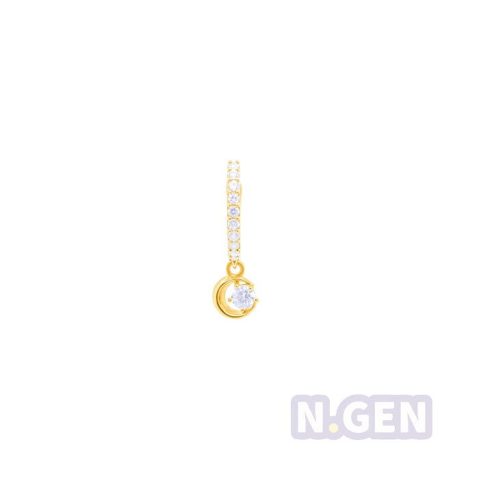 14K Gold- CZ Hoop Earring w/ Crescent Dangle