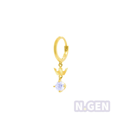 14K Gold- Plain Hoop Earring w/Crown Dangle