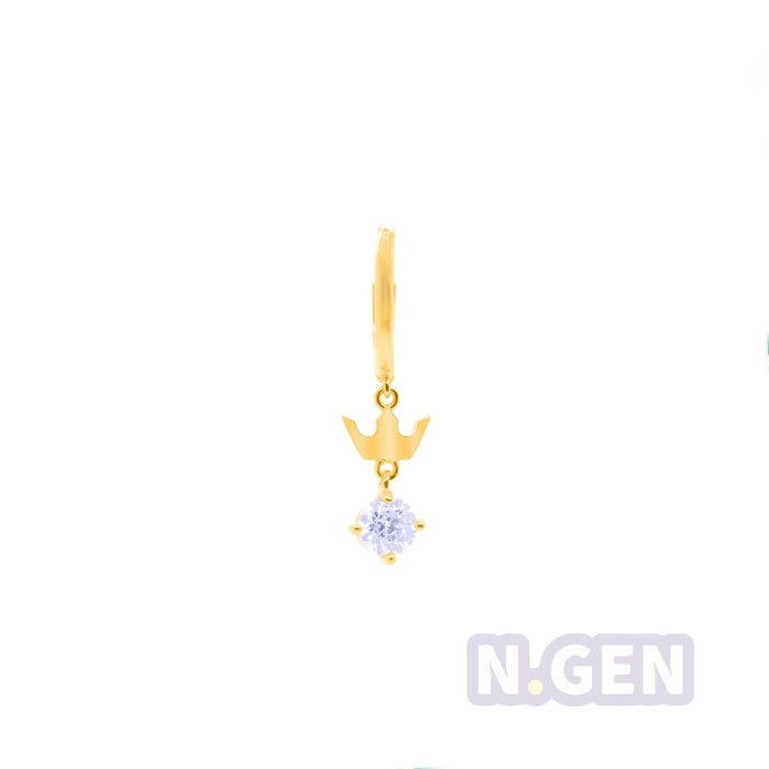 14K Gold- Plain Hoop Earring w/Crown Dangle