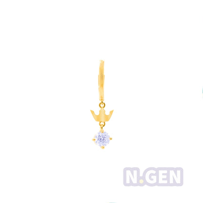 14K Gold- Plain Hoop Earring w/Crown Dangle