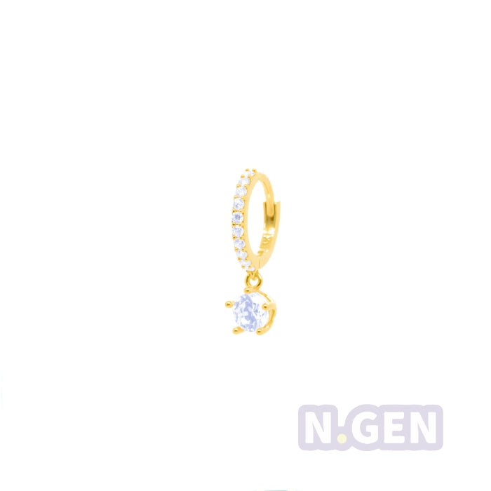14K Gold- CZ Hoop Earring w/ CZ Dangle