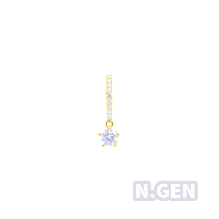 14K Gold- CZ Hoop Earring w/ CZ Dangle